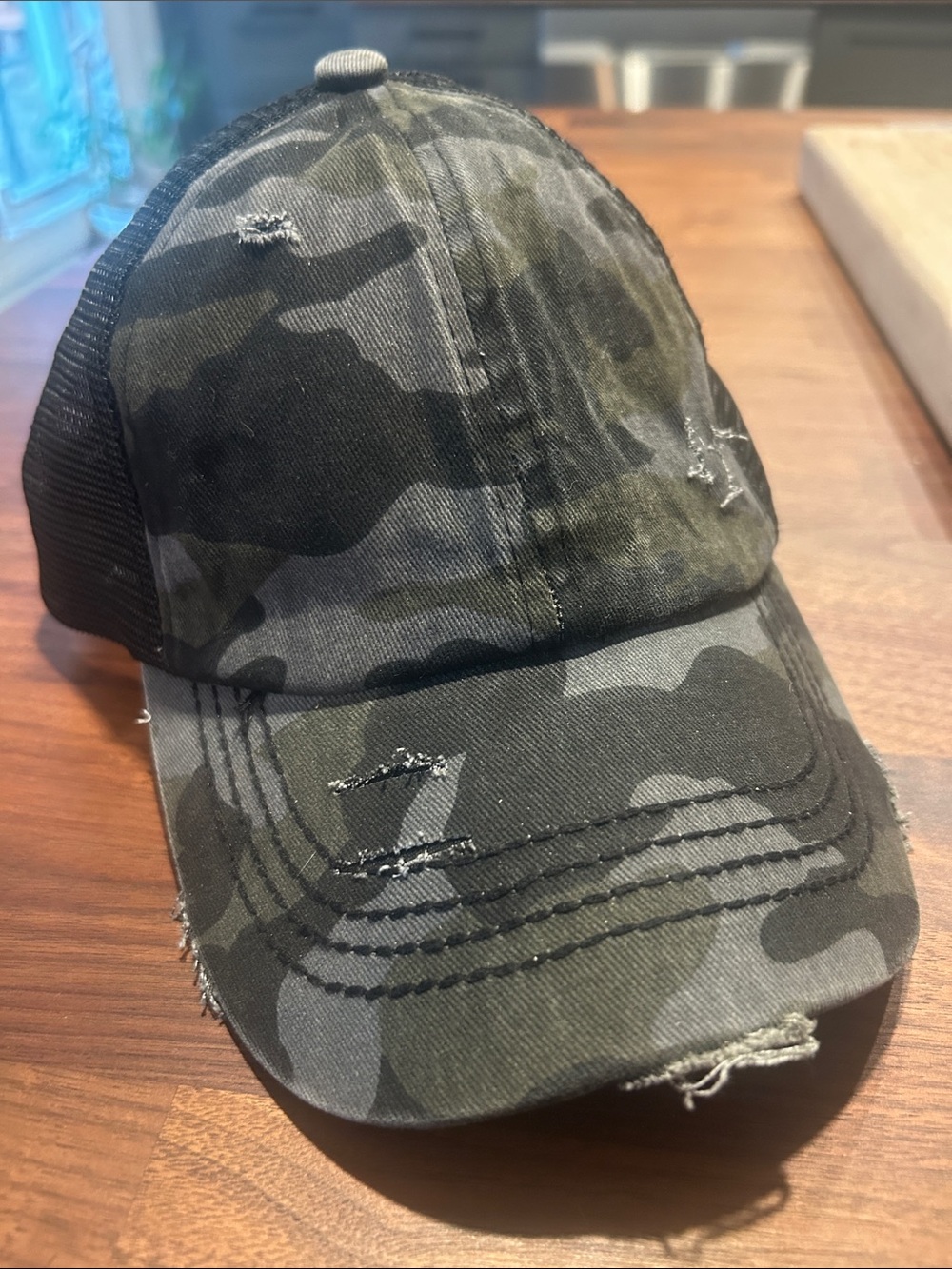 Distressed Camo Baseball Cap - Olive Green